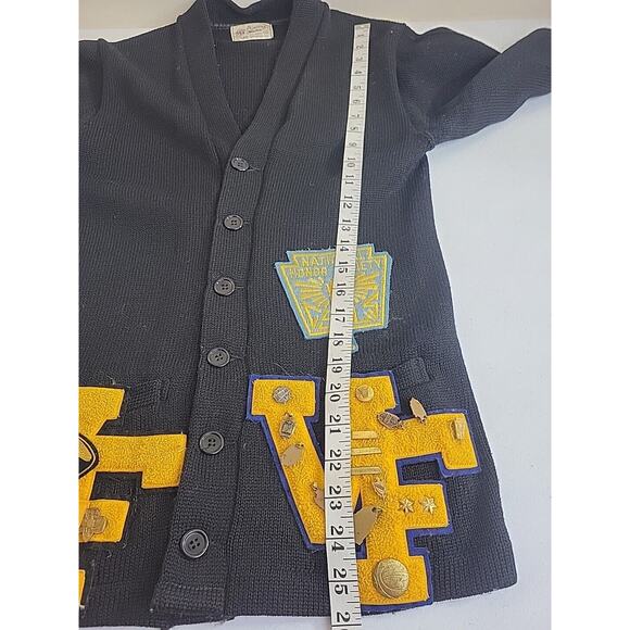 Vintage Academia Medals Puritan Natch Black Letterman Wool Sweater Mens Sz Small - Picture 7 of 16